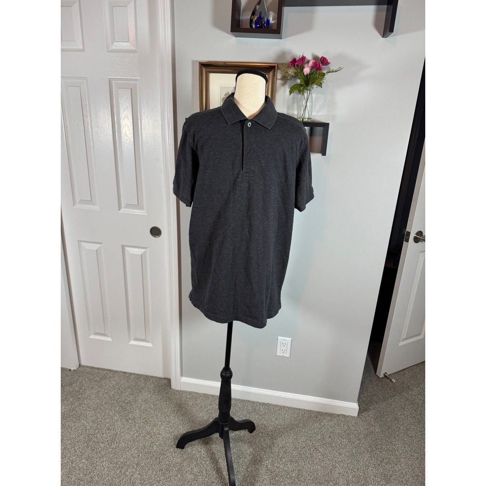 Uniqlo Mens Large Preppy Charcoal Gray Heather Pique Short Sleeve Polo Shirt